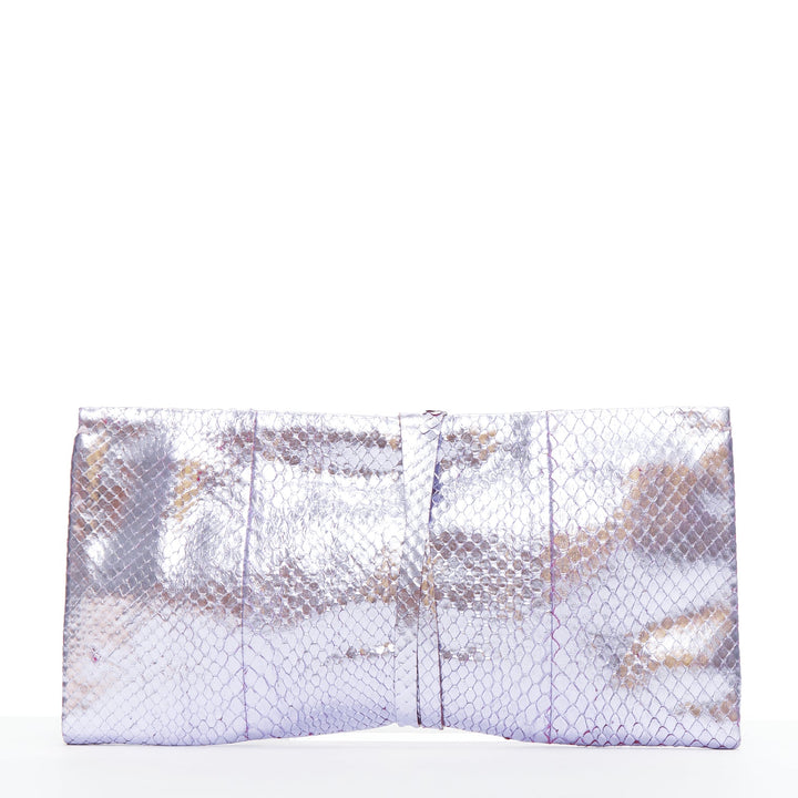 YVES SAINT LAURENT purple metallic scaled leather wraparound clutch bag