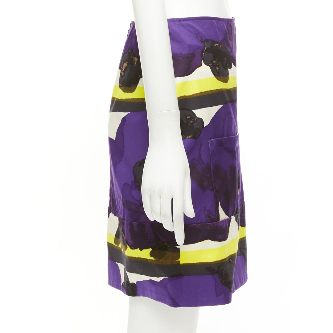 MARNI purple yellow orchid floral print cotton high waist mini skirt IT38 XS