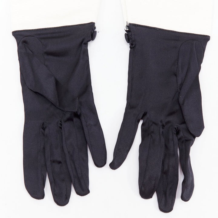 GIORGIO ARMANI black satin white cuff short evening gloves