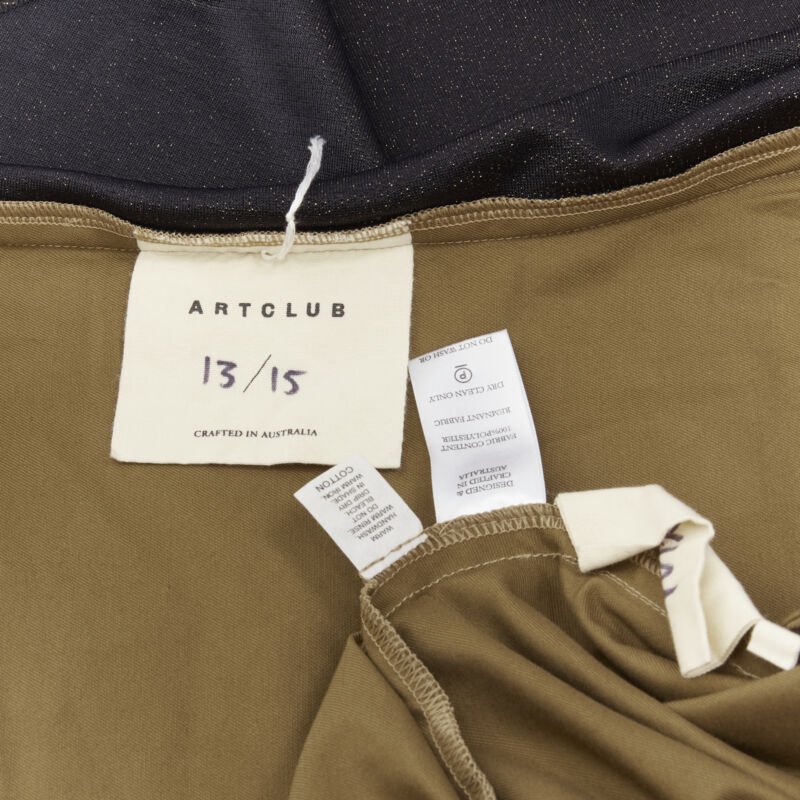 ARTCLUB Casa Miller gold lurex brown cotton twill wrap maxi dress M