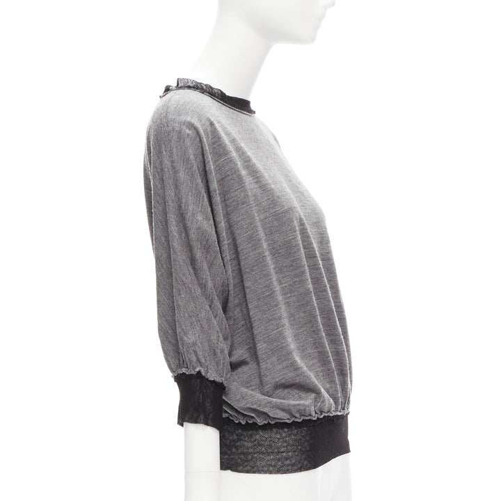 LANVIN 2005 light grey wool cashmere mesh trim batwing sweater FR36 S
