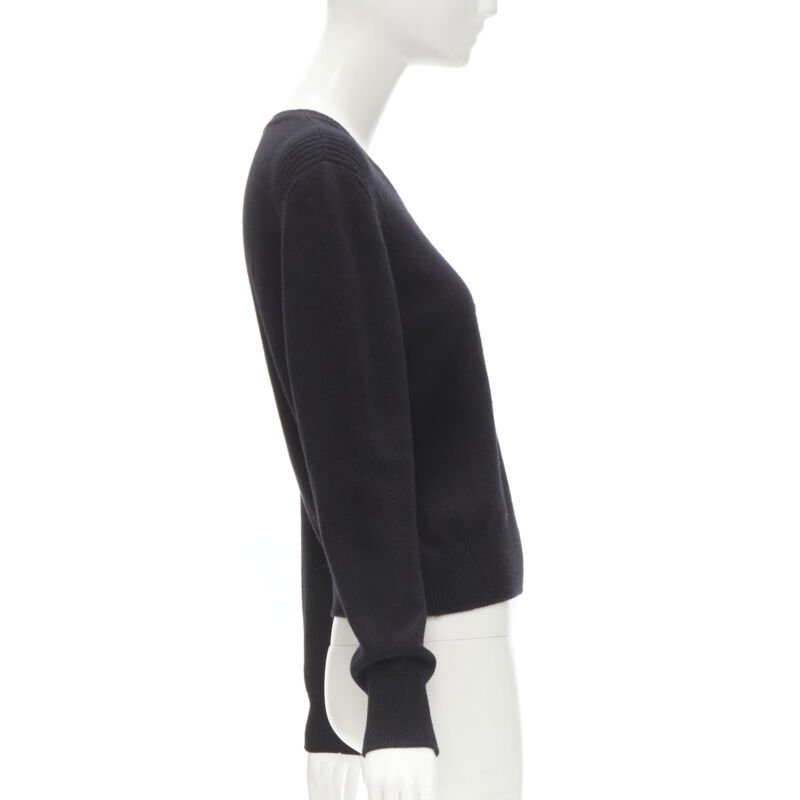 CHANEL black cashmere blend gold bead pearl CC embellished badge sweater FR42  L