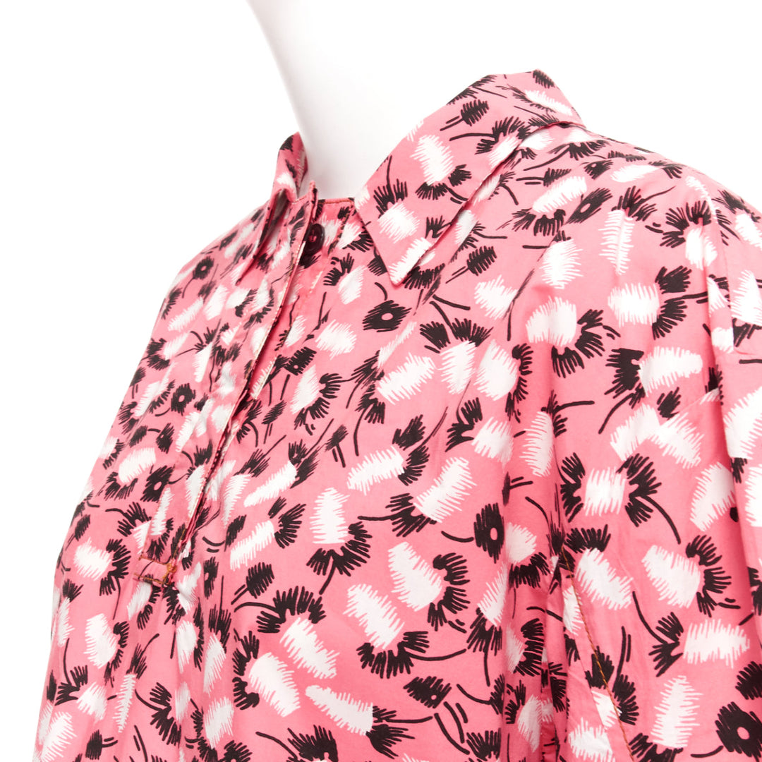 MARNI 100% cotton pink black white feather print boxy shirt IT38 XS