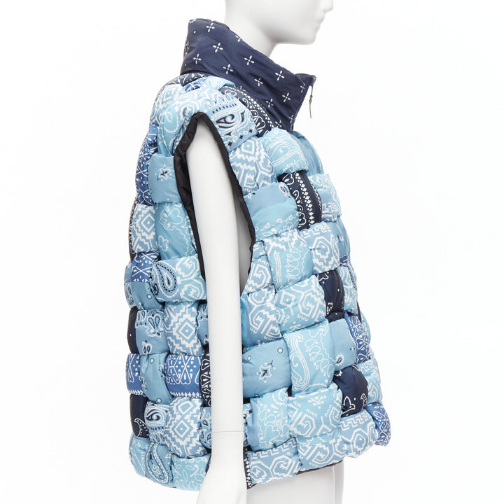 KAPITAL Bandana Paisley Keel blue reversible woven padded puffer vest JP3 L