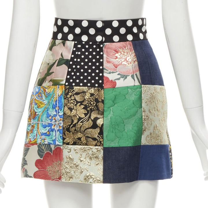 DOLCE GABBANA Sicililan Patchwork multi floral jacquard short skirt IT38 XS