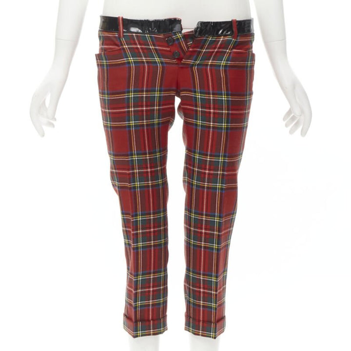 DSQUARED2 red punk plaid patent trim cropped pants IT40 S