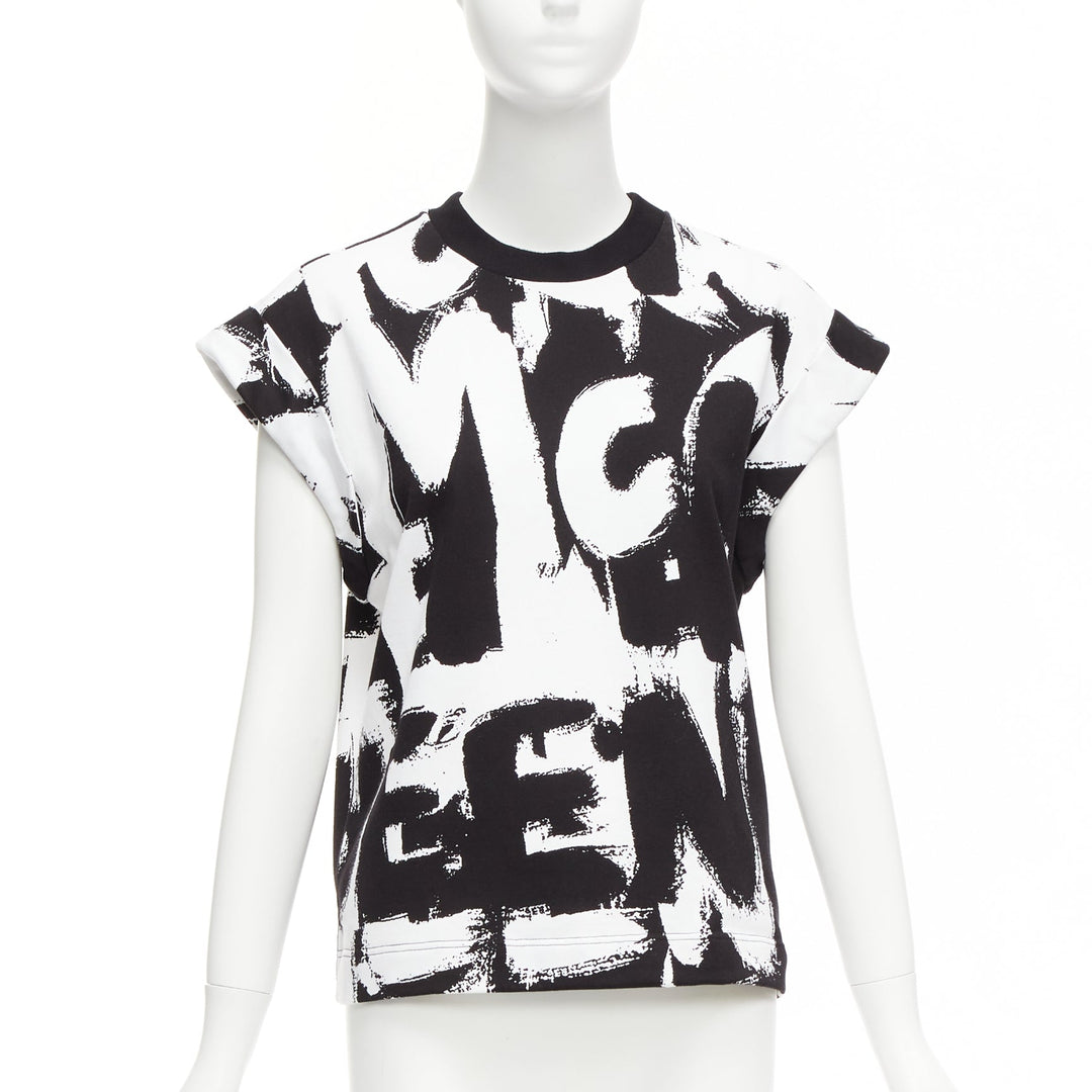 ALEXANDER MCQUEEN 2021 black white cotton graffiti brush boxy top IT36 XXS