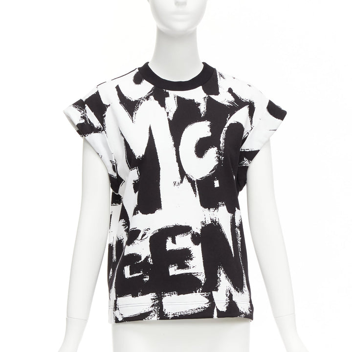 ALEXANDER MCQUEEN 2021 black white cotton graffiti brush boxy top IT36 XXS