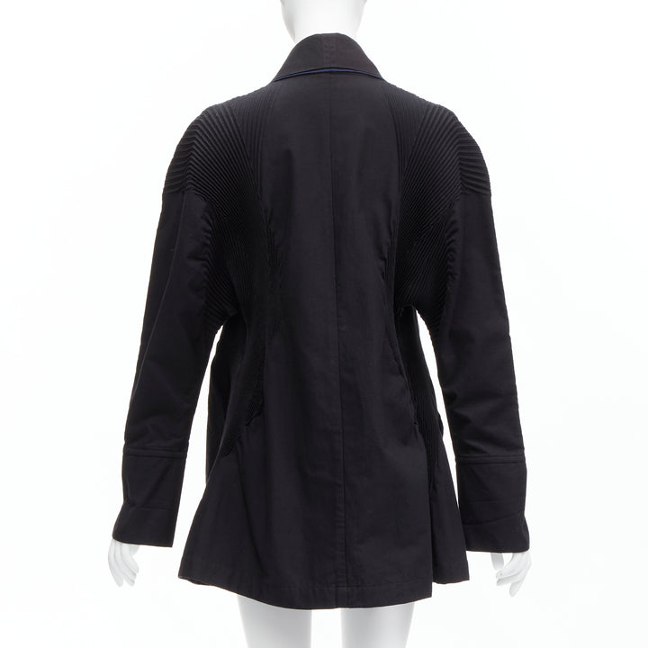 ISSEY MIYAKE black blue cotton blend pleated shoulder 3D cut coat JP2 M