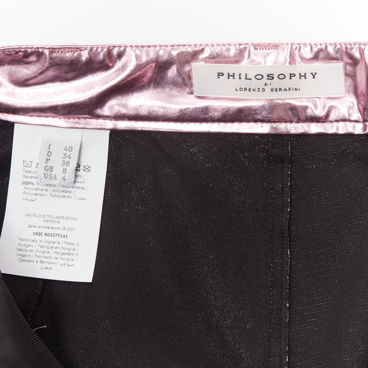 PHILOSOPHY LORENZO SERAFINI metallic pink PU high waisted cuffed shorts IT40 XS