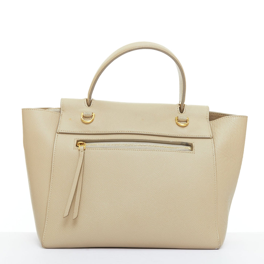CELINE Mini Belt beige calfskin leather loop through crossbody handle bag