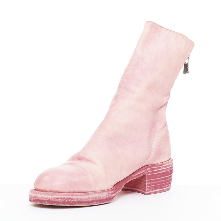 GUIDI Ink pink bubblegum distressed leather back zip block boots EU37
