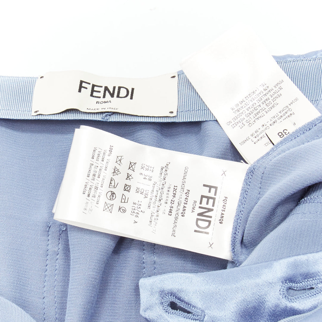 FENDI 2023 Runway Baguette blue satin FF buckle cargo pocket skirt IT38 XS