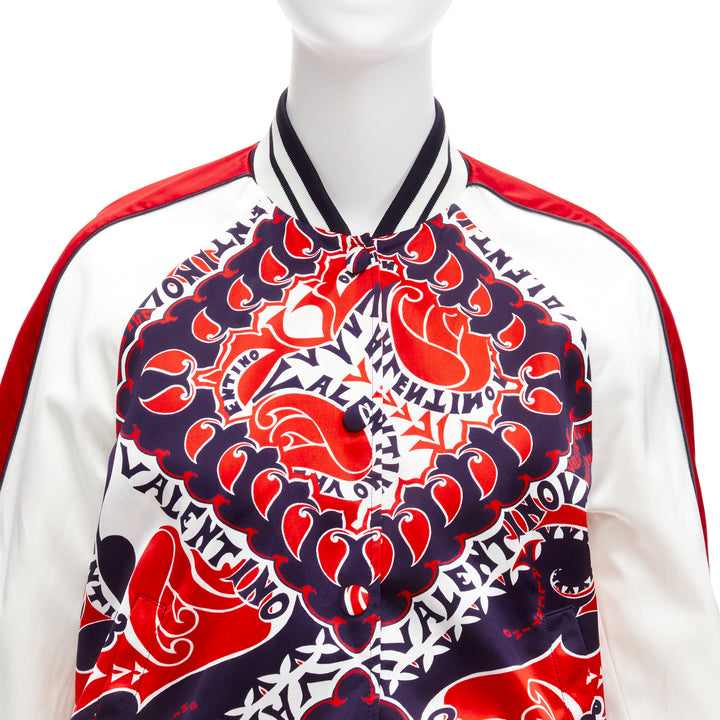 VALENTINO 2022 Manifesto Heart Bandana red blue satin bomber jacket IT40 S