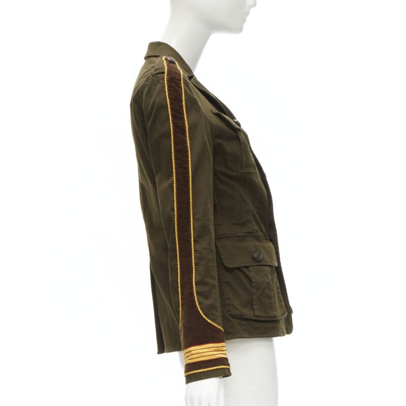 DSQUARED2 2021 green cotton military officer corduroy  utility jacket IT36 XS