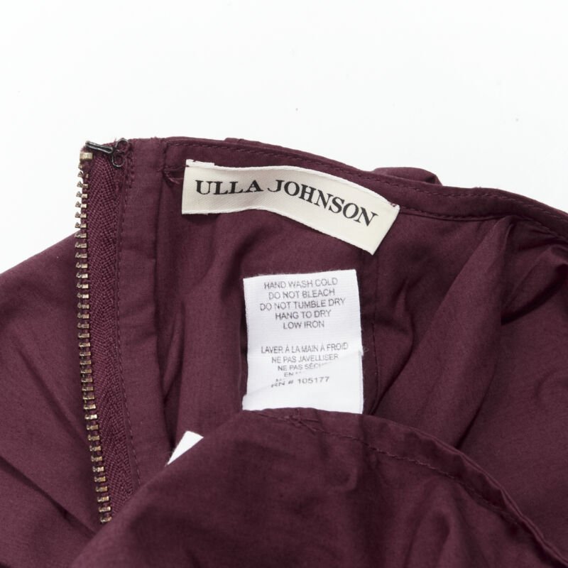 ULLA JOHNSON burgundy cotton bow belt balloon sleeves flared midi dress US2 XS