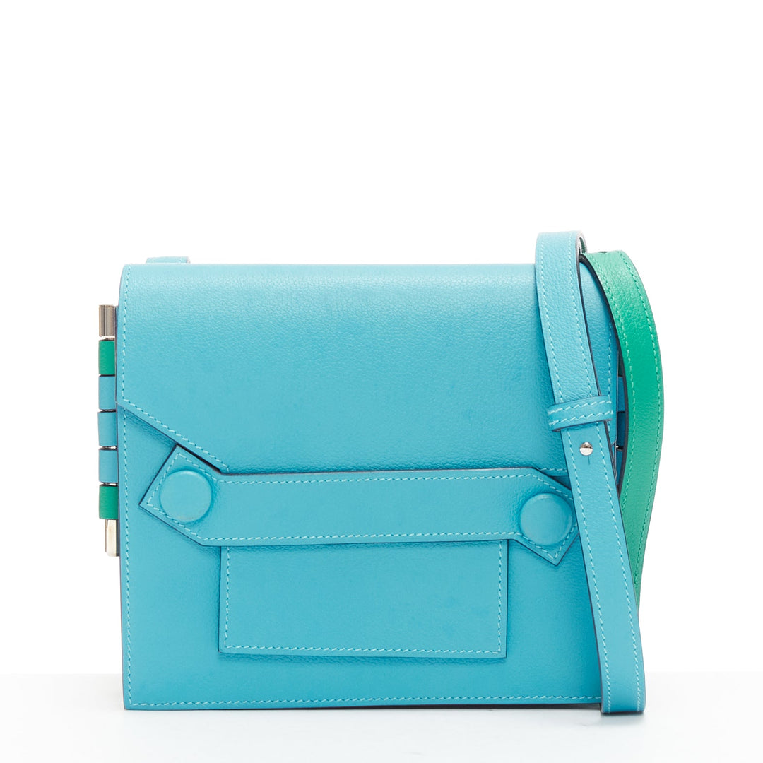 HERMES 2019 Twins green blue asymmetric snap flap reversible crossbody bag