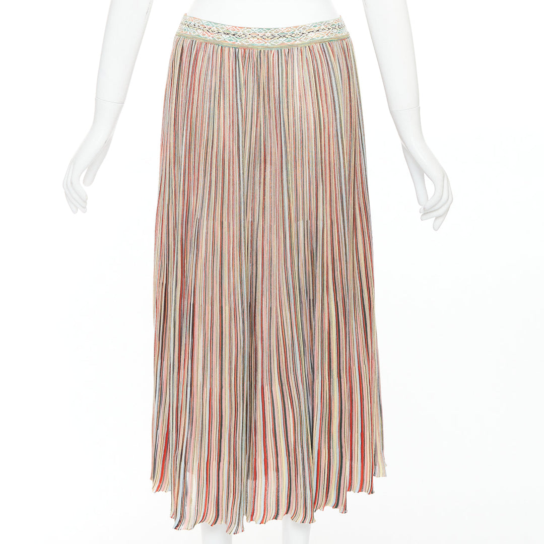 MISSONI multicolor cotton blend signature striped knit midi skirt IT42 M