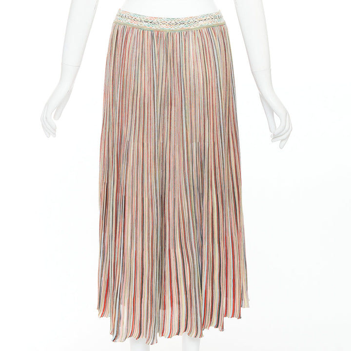 MISSONI multicolor cotton blend signature striped knit midi skirt IT42 M
