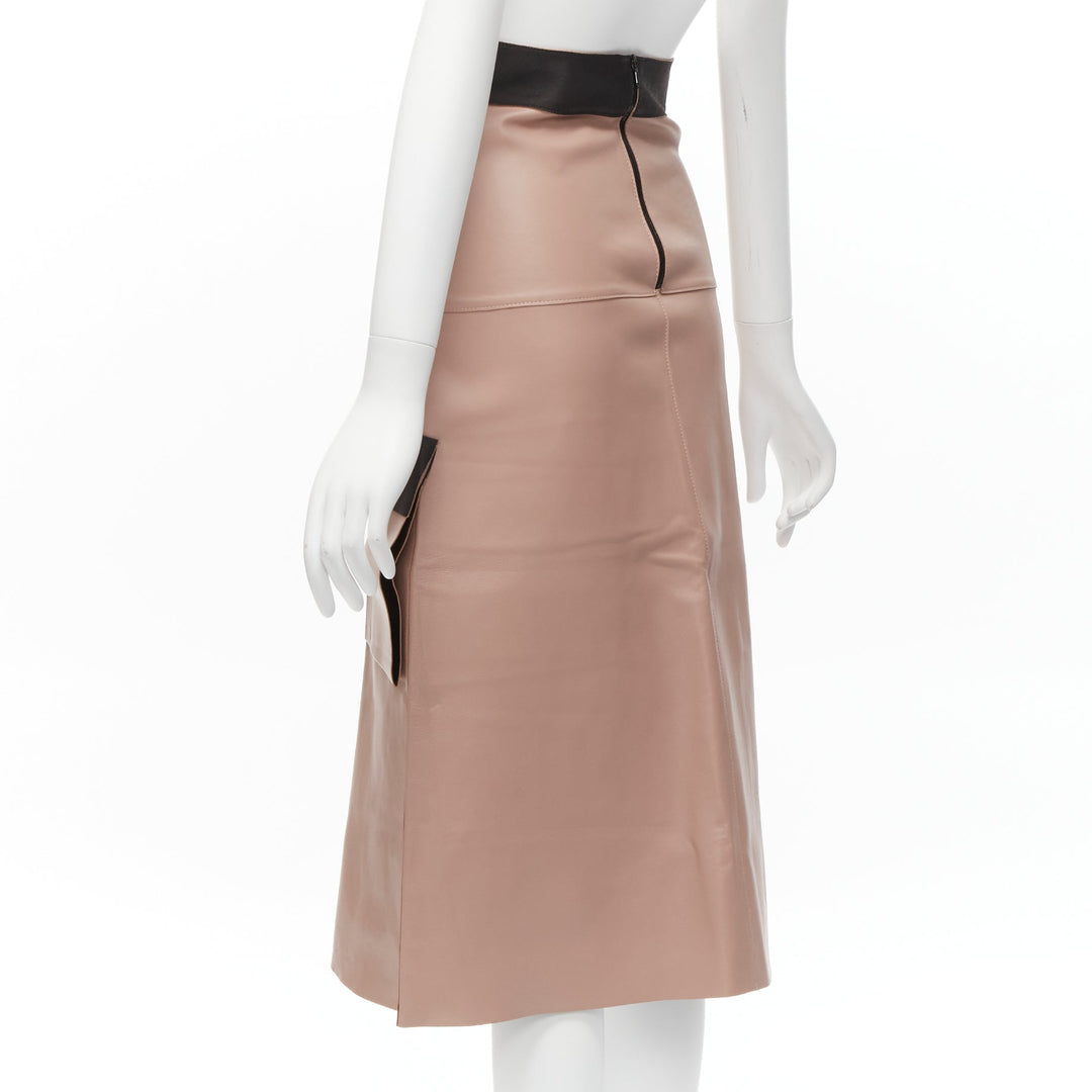 DION LEE Sandy pink brown sheep leather panelled A-line midi skirt UK6 XS
