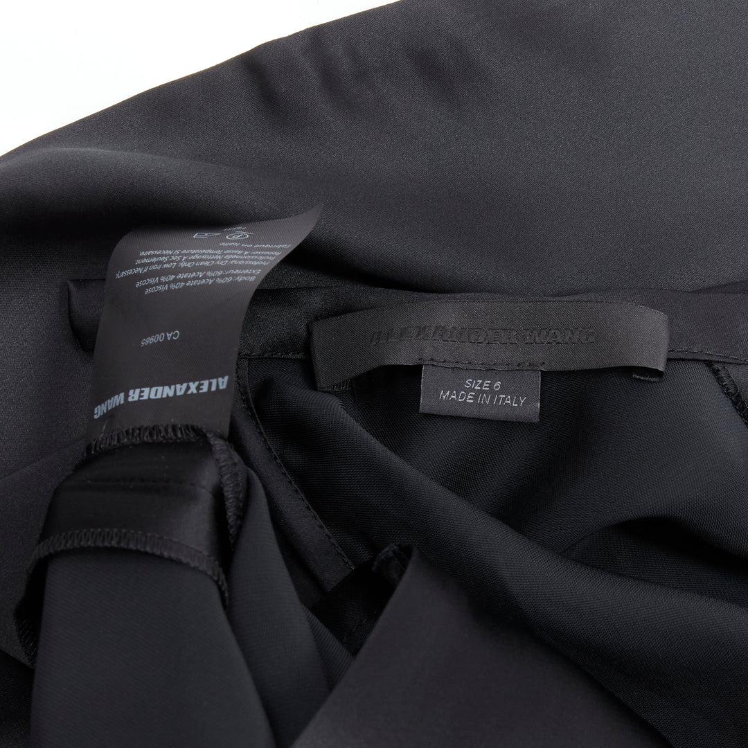 ALEXANDER WANG black satin minimal classic crew neck 3/4 sleeves dress US6 M