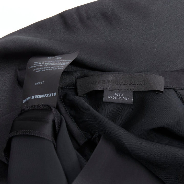 ALEXANDER WANG black satin minimal classic crew neck 3/4 sleeves dress US6 M