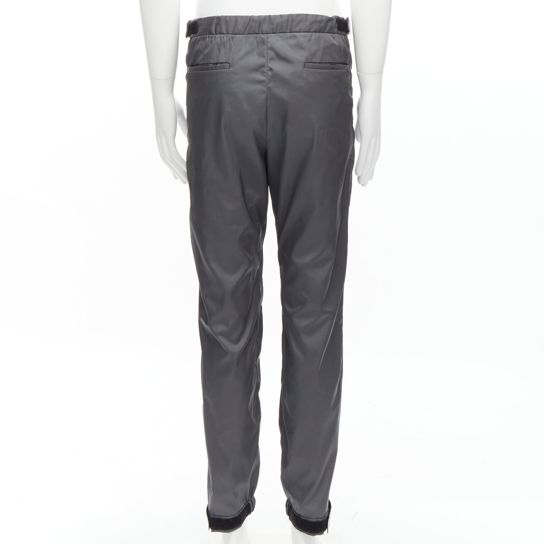 PRADA 2018 logo rubber tab grey gabardine nylon technical jogger pants IT46 S