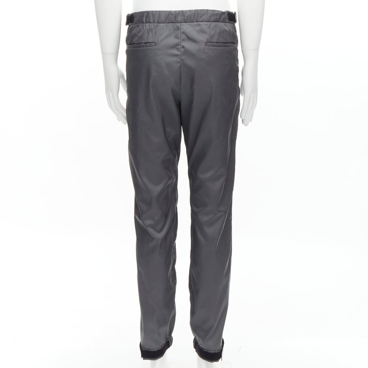 PRADA 2018 logo rubber tab grey gabardine nylon technical jogger pants IT46 S