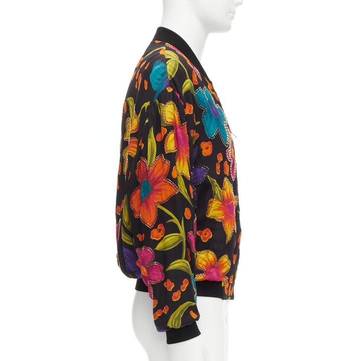 SAINT LAURENT 2021 Teddy floral crepe embellished bomber jacket FR44 XS