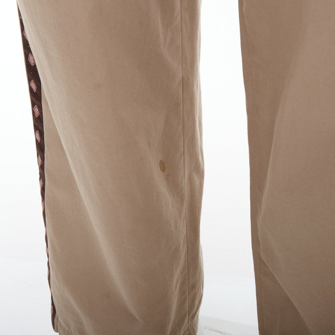 YOHJI YAMAMOTO beige brown ethnic trim drawstring wide pants JP3 L