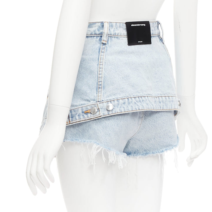 ALEXANDER WANG black washed cotton layered skort high waist cutaway shorts 26"
