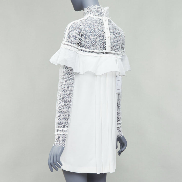 SELF PORTRAIT Military Cape Shoulder white floral lace ruffle dress UK4 XXS