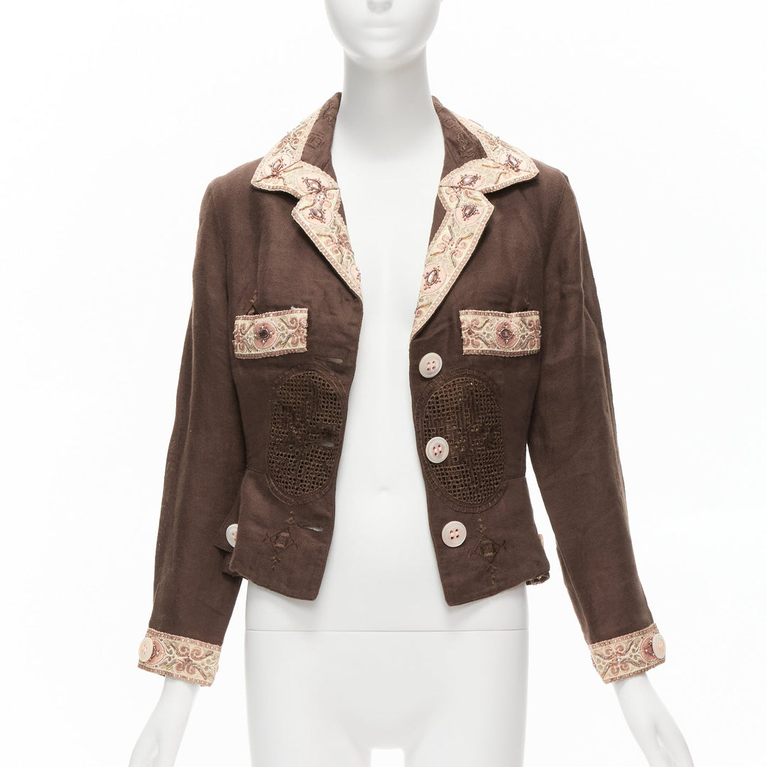 VOYAGE INVEST IN THE ORIGINAL LONDON beige embroidery beaded brown blazer M
