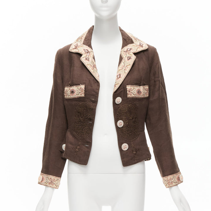 VOYAGE INVEST IN THE ORIGINAL LONDON beige embroidery beaded brown blazer M