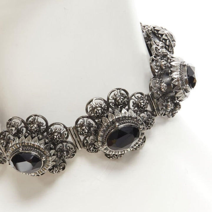 ALEXANDER MCQUEEN Runway Rose Choker gunmetal silver black jewel choker necklace