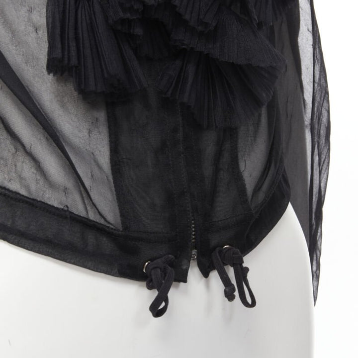 Runway COMME DES GARCONS Vintage 1990 black sheer pleated ruffle bomber jacket S