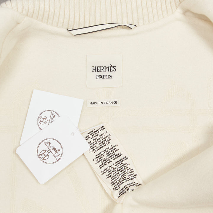 HERMES 100% cashmere cream applique back ribbed zip sleeveless coat FR34 XS