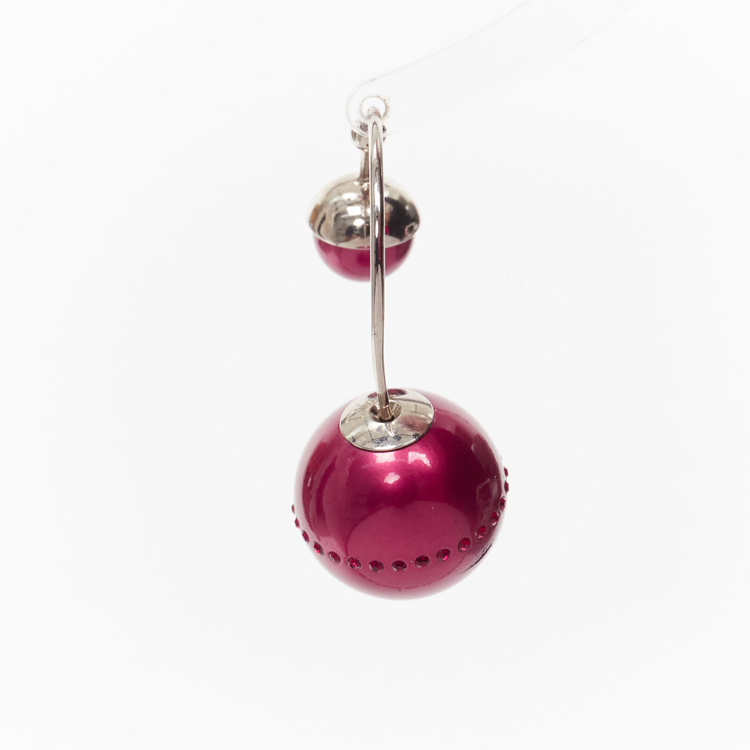 DIOR Tribales pealescent red faux pearls crystal orbital pin earrings Pair