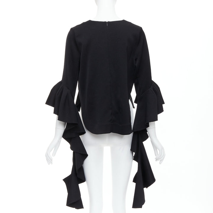 ELLERY black cascade sleeves high low hem V-neck top UK8 S