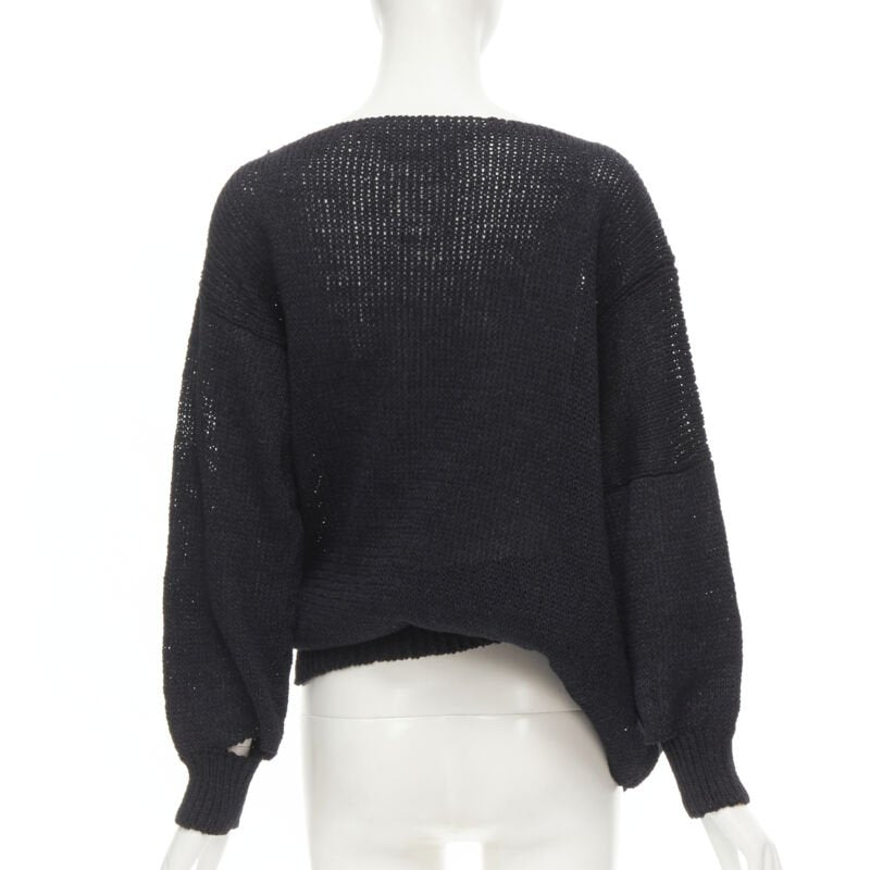 COMME DES GARCONS 1980's Vintage black coated deconstructed hem sweater M