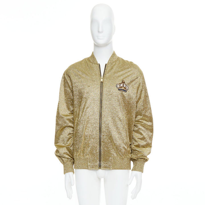 VERSACE gold medusa blue crystal crown metallic lurex bomber jacket