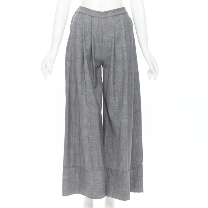 MICHAEL LO SORDO 100% wool grey herringbone check wide cuff wide pants UK6