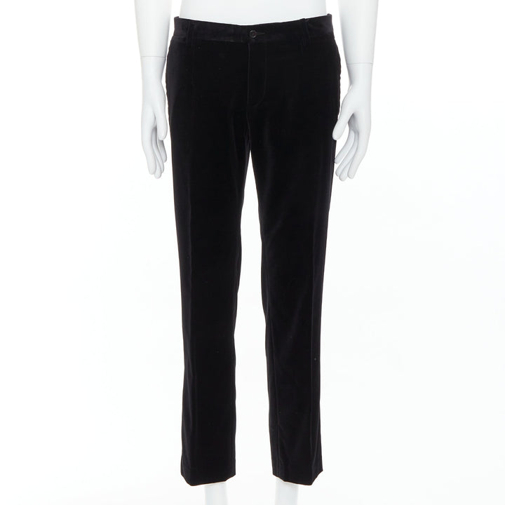 DOLCE GABBANA Martini Fit black cotton velvet blazer jacket pants suit IT48 M