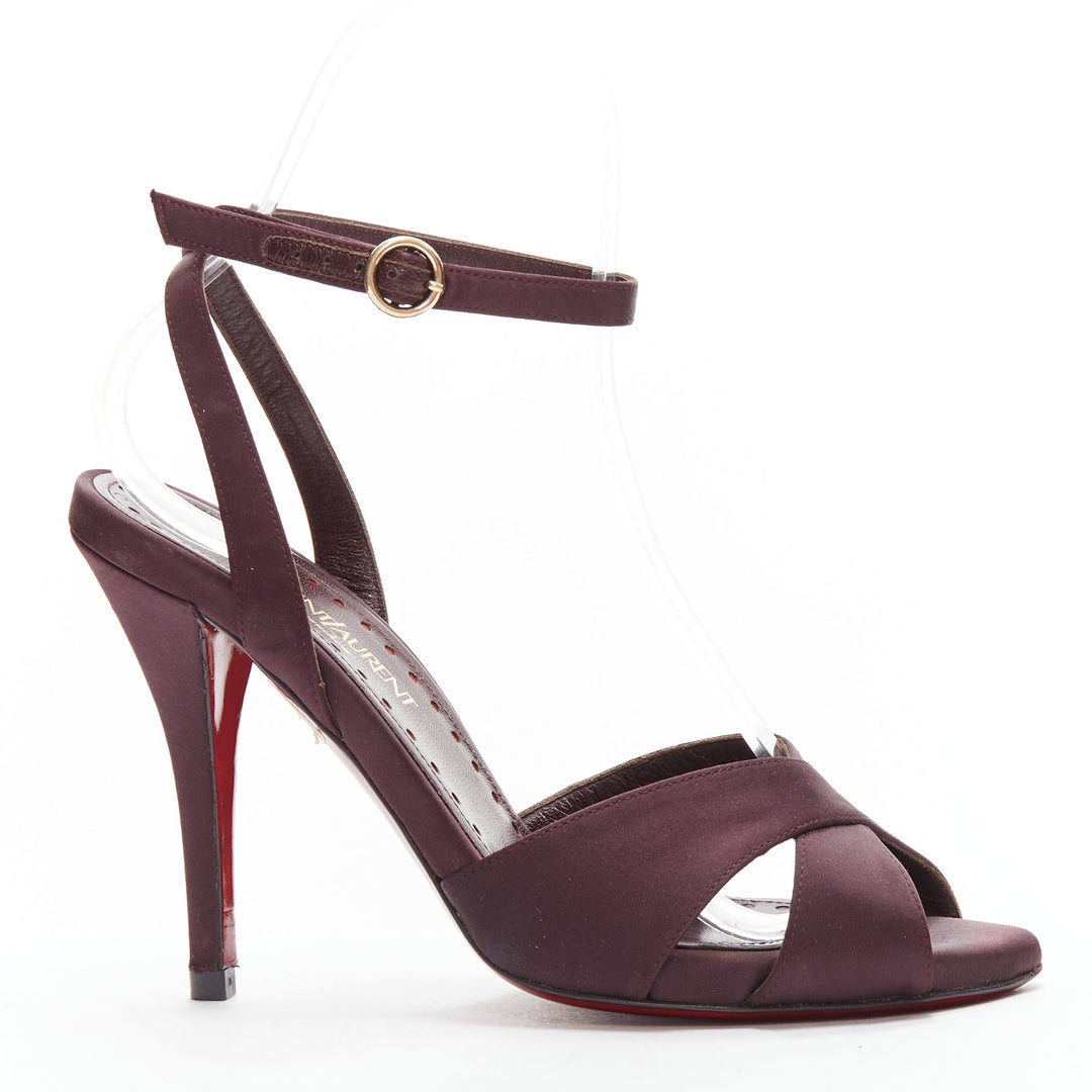YVES SAINT LAURENT dark purple satin red sole sandal heels EU38