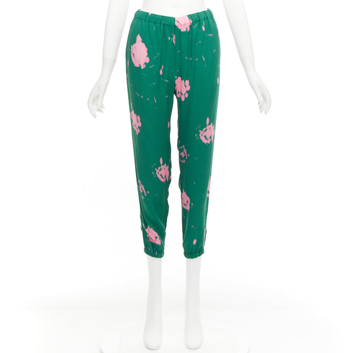 MARNI green pink splatter tie dye print elasticated casual pants IT38 XS