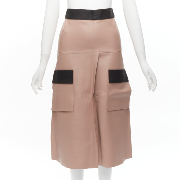 DION LEE Sandy pink brown sheep leather panelled A-line midi skirt UK6 XS