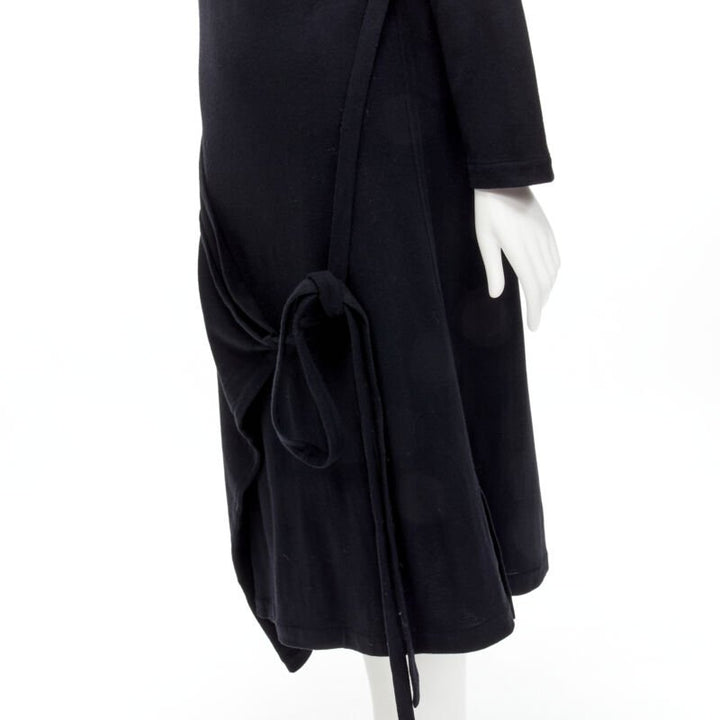 rare COMME DES GARCONS 1980's Vintage black asymmetric neckline hooded dress M