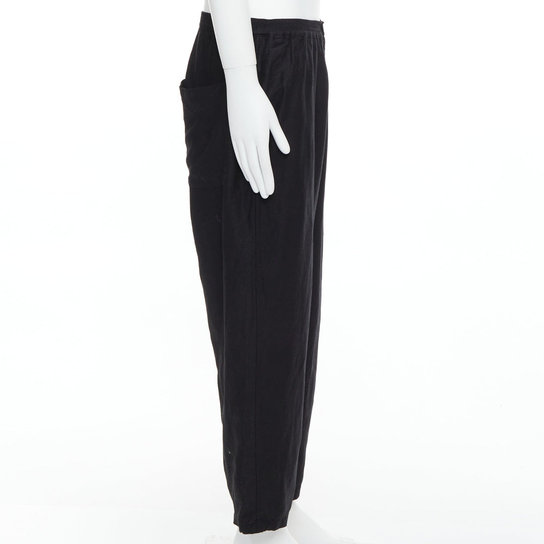 YOHJI YAMAMOTO black linen blend elasticated waistband wide pants M