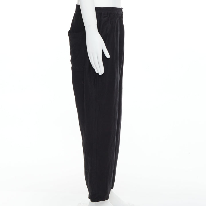 YOHJI YAMAMOTO black linen blend elasticated waistband wide pants M