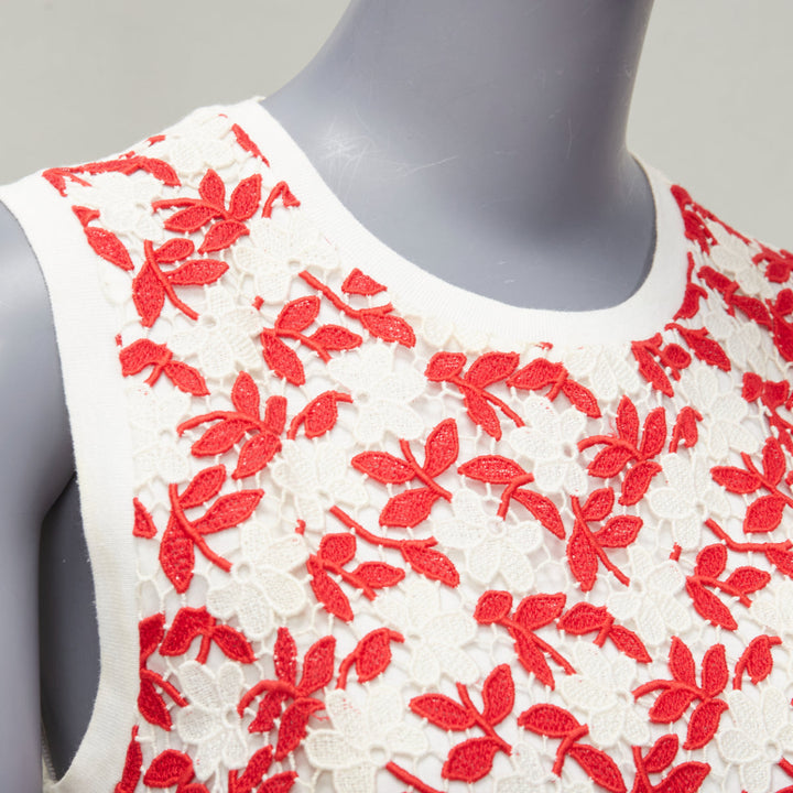 GIAMBATTISTA VALLI red cream lace cotton blend wide strap tank top IT38 XS